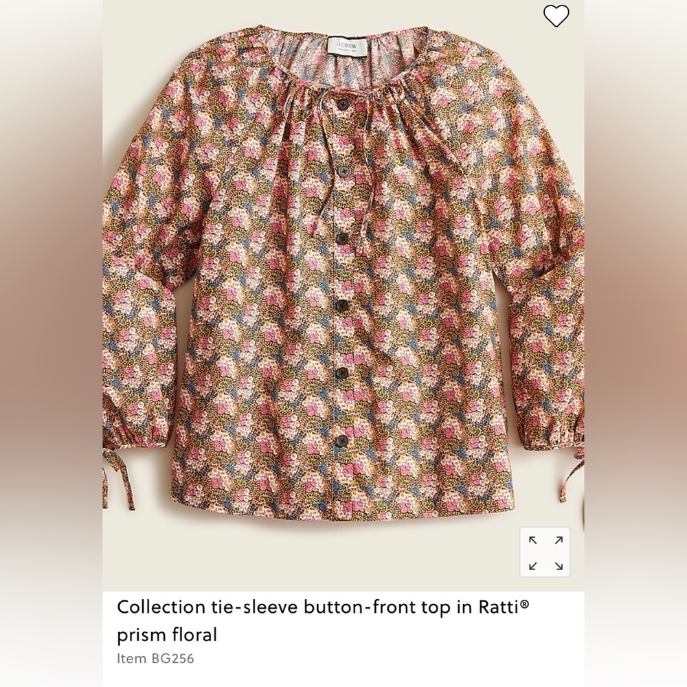 J Crew collection tie-sleeve button-front top in Ratti® prism floral